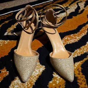 JG Gold Glitter Spiral Strap Heel